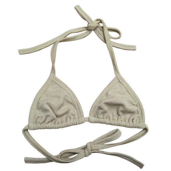 Ivo Moda Praia Skimpy Triangle Bikini Top Glitter Sparkly Gold Size M Tie Neck - Picture 1 of 4